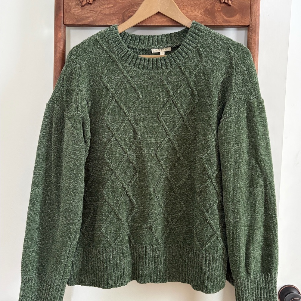 Velvety Green Cable Knit Sweater